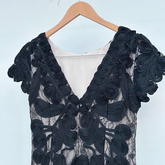 JS Collections Black Lace Cocktail Dress High Neck Short Sleeve Mini 4 Sheath - Picture 6 of 8